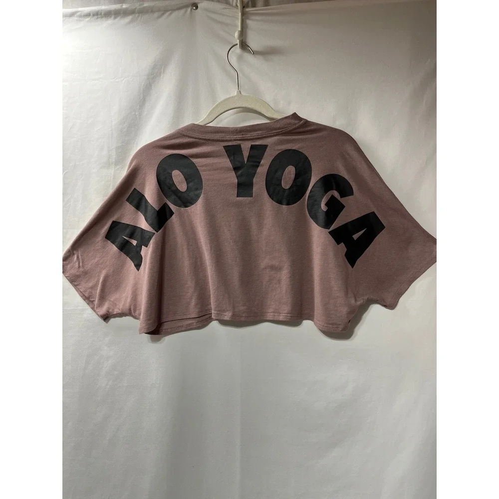 Alo Yoga Womens Cropped Graphic T-Shirt Mauve Pink Short Sleeve Size S Small